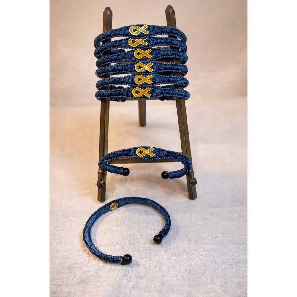 8 Pc Navy Wrap Bracelet Set | Gold Ribbon Detail | Breast Cancer Awareness - Picture 3 of 3